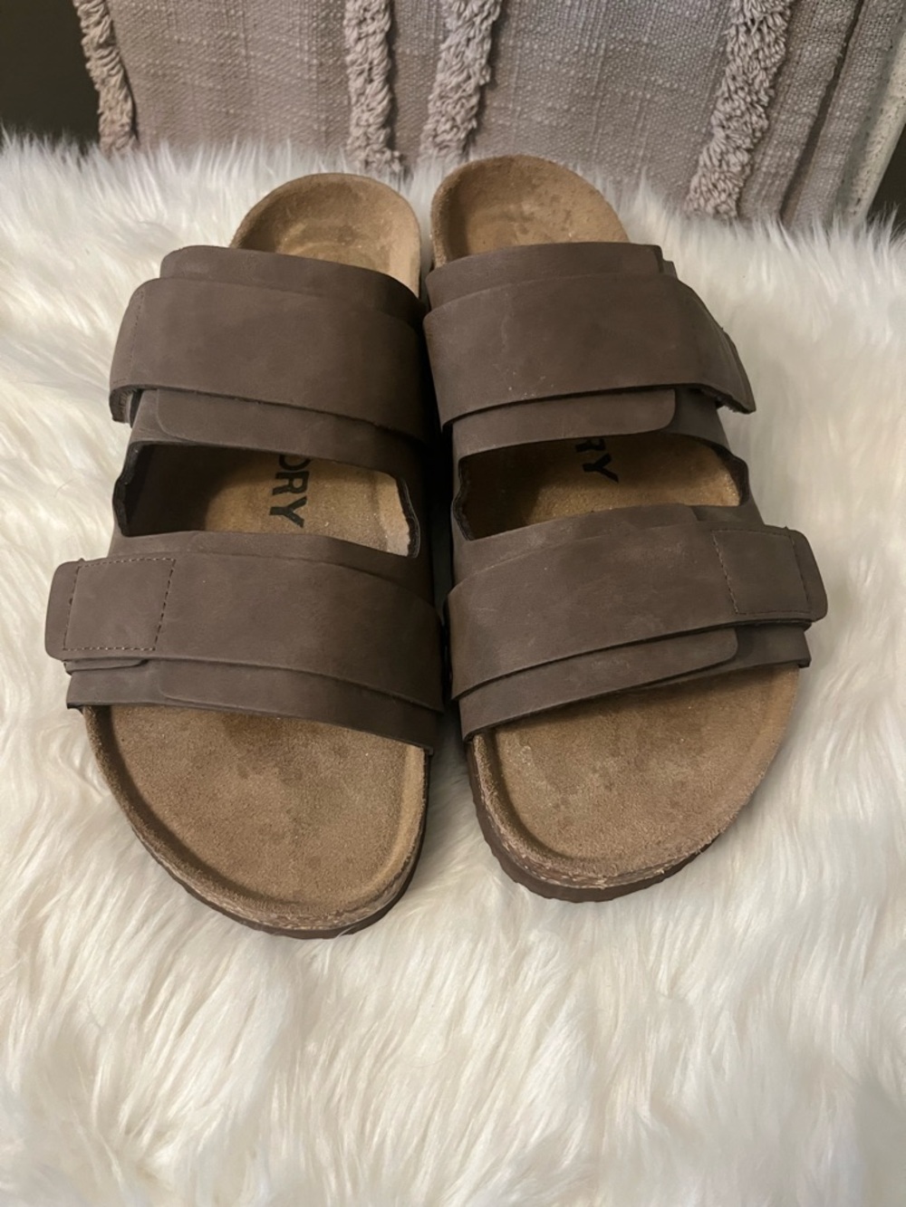 Men's Brown Double-Strap Slide Sandals